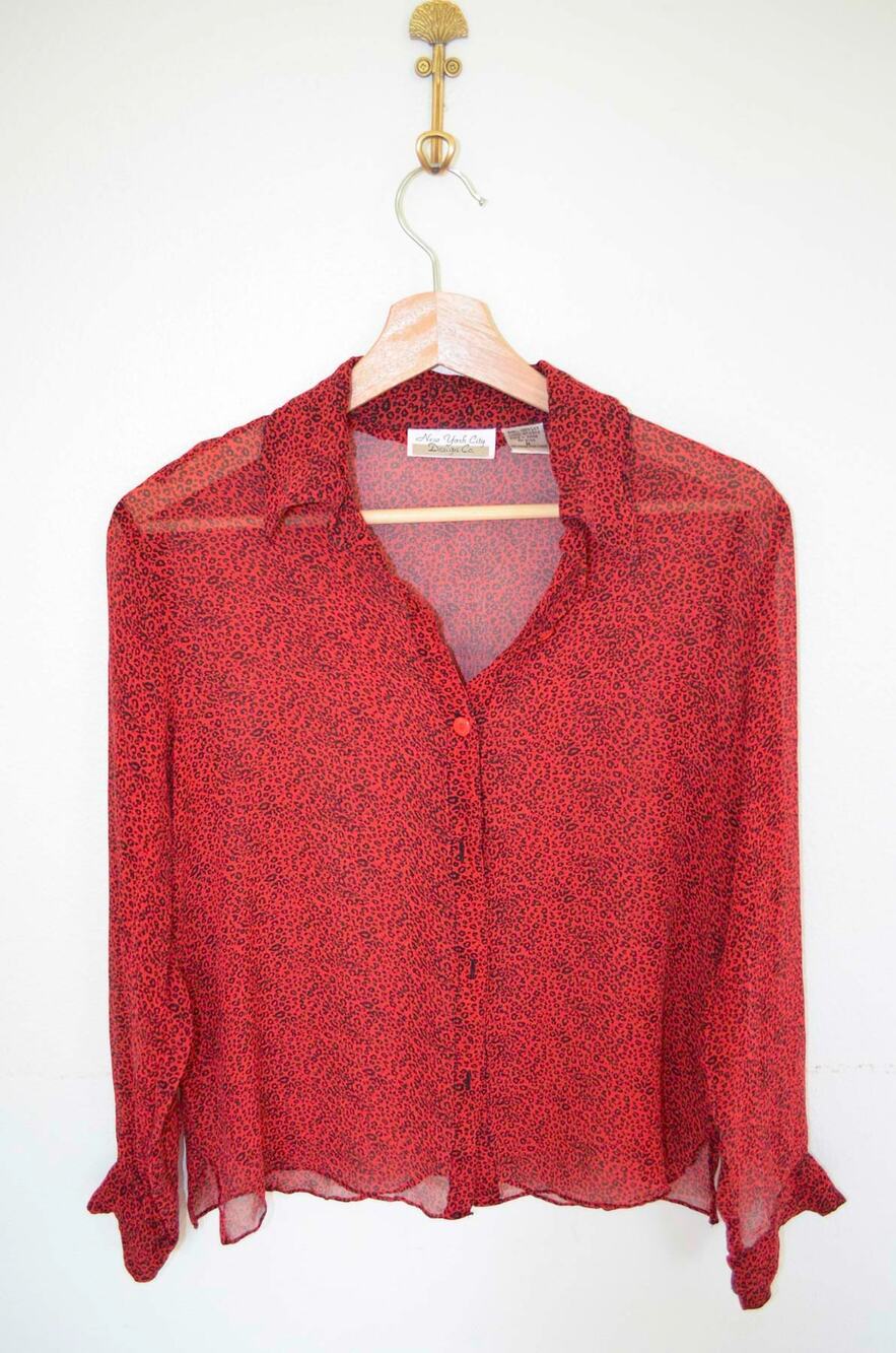 Sheer Silk Leopard Print Button Down Blouse